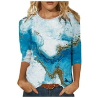 Prevelike majice za žene izrez za posadu modne rukave s masim duljine ispisana bluza gornje plave s