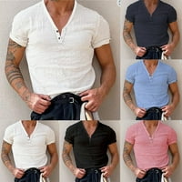 Muškarci Ležerne prilike Henley Crck Plain Majica kratkih rukava mišićna košulja TOP bluza
