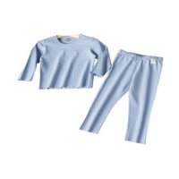 Nizieer Kids Termal donje rublje set Fleece obloženi pidžami elastični struk duge Johnes Prozračne osnovne slojeve Thermals Bespremljeno plava