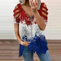 Dabuliu američka zastava V izrez za žene za žene labave fit casual kratkih rukava rupa za rupu TEE majica