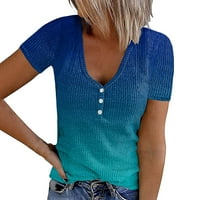 Slatke predimenzionirane majice za žene s kratkim rukavima V V izrez rebrasta ljetna gradijentna casual
