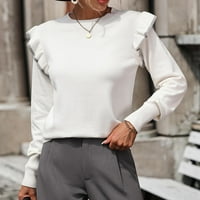 CETHRIO pulover džemperi za žene lagane casual care za klirens vrat čvrste ruffled pletene zimske bijele