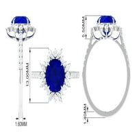 Kreirani Blue Sapphire koktel prsten sa dijamant - cvjetni prsten - 3. CT, srebrna srebra, SAD 6,00