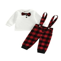 Baby Boys Božićni gospodin Outfit Odjeća Dugi rukava Dječji košulja i plaćeni ispis Suspender hlače