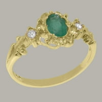 Britanci napravio 14k žuti zlatni prirodni smaragdni i dijamantni ženski zaručni prsten - Opcije veličine