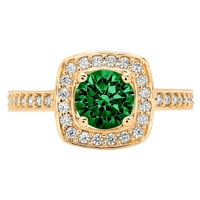 1.4ct okrugli rez zeleni simulirani smaragd 18k žuti zlatni godišnjica Angažovanje halo prstena veličine