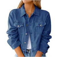Ženske traper jakne s dugim rukavima oprane osnovno dugme dolje obrezano umetnuto Jean jaknu sa džepovima