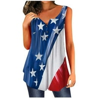 Košulje za žene Trendy 4. jula Tie-dye Američka zastava Notch V izrez Tunic bez rukava na vrhu ženske