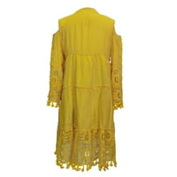 Gotyou haljine Ženska moda Trokrevetna rukava Boho haljina čipka Tassel V-izrez mini haljina žuta l