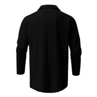 Haxmnou Muške modne ležerne jednostavne pamučne i posteljine male majice rever majica s dugim rukavima