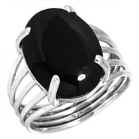Srebrni prsten za žene - Tinejdžeri Prirodni crni ukras SILVER SILVER SIZIV 7. JULING BRIDENTSTONA Ručno izrađena srebrna prstena 7. Poklon za djevojčicu prijatelja na vjenčanju dragulja Srebrni nakit