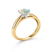 Gem Stone King 10K žuti zlato bijeli simulirani Opal Solitaire Angažman prsten za žene