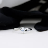 Princeza Cut Moonstone Solitaire Prsten sa dijamantom za žene - obilaznice, srebro u SAD-u 6,50