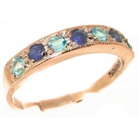 18K Rose Gold Prirodni safir i plavi Topaz ženski vječni prsten - 7. - Veličine za dostupnost
