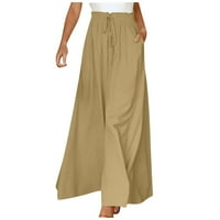 LINDRESHI široke pantalone za noge za žene Ženske modne ljetne ležerne džep za crtanje elastične struke
