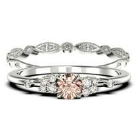 Minimalistički 1. karatni ručni rez morgatit i dijamantni moissanite zaručni prsten, vjenčani prsten