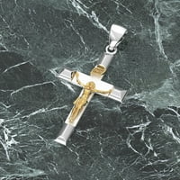 Dame Sterling srebrni i 14K zlatni visoko polirani Crucifi križni privjesak ogrlica