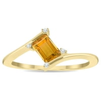 Ženski smaragdni izrezani citrinski i dijamantni valni prsten u 10K žutom zlatu