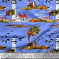Laimoi Poly Georgette tkanina svjetionika, ptica i drvo priroda Print tkanina od dvorišta široko