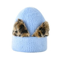 Ženska vunena šešir Leopard Print Cat Ear Hat Ženska elastična pletena hladna šešir Skijaški šešir topli