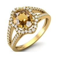 2. CTS Citrine Split Sherk Sterling Silver Gold Vermeil Solitaire Halo Women Vjenčani prsten