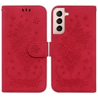 Samimore za Samsung Galaxy S Plus Case Cvet reljefni dizajn, poklopac novčanika za žene za žene djevojke s držačem kartice Kickstand remen za zglob PU kožna zaštitna ljuska, crvena