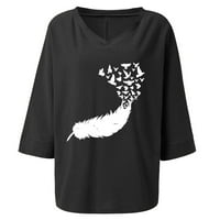 Cotonie Womens Pamučna posteljina Ljetni vrhovi rukav V-izrez Dandelion Print Casual Majica Bluza