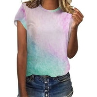 Žene Casual Tie Dye Gradient Ispiši kratki rukav Crew Crt CATSAT Thirt Bluza Fors Leisure Streetwear