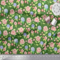 Soimoi Zeleni pamučni drebovi tkanine Periwinkle & Peony cvjetna otisnuta od tiskane tkanine sa dvorištem