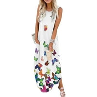 Follure Maxi haljine za ženske džepove bez rukava bez rukava Ležerne prilike cvjetne tiskarske plaže