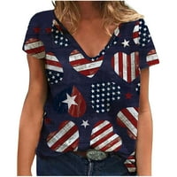 Ženska kauzalna V-izrez Vintage USA zastava za ispis bluza kratkih rukava majica ljetnih vrhova 4. jula