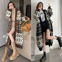 Ženski pleteni Robe Cardigan Retro moda Jednostavna zadebljana duga duga dugačka kafa
