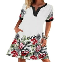 Žene ljetne haljine kratkih rukava s kratkim rukavima cvjetna V izrez Duljina koljena Dužina Tunička