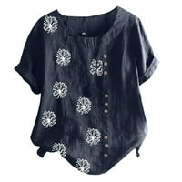 Ženski ljetni vrhovi i bluze Trendy Plus veličine vrhova žena Vintage kratki rukav pamuk bluza O-izrez