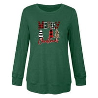 Sretan božićni duks za žene božićna plairana grafička grafika dugih rukava Lagana majica pulover zeleno-xl