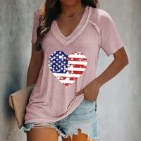 APEPAL Ženska veličina plus tiskana majica s kratkim rukavima Pink XL