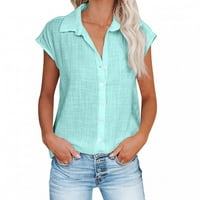Košulje za žene Ljeto Ležerne prilike pamučne posteljine kratkih rukava Majica labavi fit gumb dolje