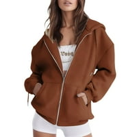 Vučena prevelika zip up dukseri za žene jeseni zimski modni casual kaputi sa kapuljačom s kapuljačom