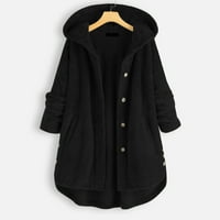 Zimski kaputi za žene plus veličine Žene Nepravilni dugi rubni džepni kaputić s kapuljačom crna + SAD: