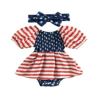 Baby Girls ROMPER set, zvijezde kratkih rukava Stripes A-line haljine s trakom za glavu