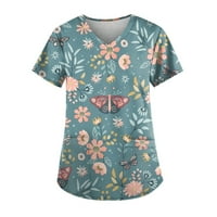 Ljetne vruće košulje za žene Ženski ispis kratkih rukava V-izrez V-izrez Radna džepna bluza
