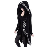 Zimski kaputi za žene Žene Dugi rukav Punk Moon Print s kapuljačom Crni kardigan jakna plus veličina