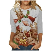 Ženska modna casual tri četvrtine rukava Božićni print okrugli vrat Pulover Top bluza bijela l
