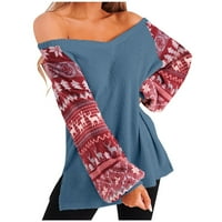 Ženski džemperi Jesen i zima Fasion Blokiranje božićnih tiskanih visećih rukava s dugim rukavima, dugim