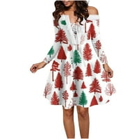 Ženska seksi božićna haljina dugih rukava s ramena čipka za zavoj haljina za zavojne pahuljice runo