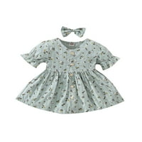 Wdehow Baby Girls ljetna odjeća, cvjetni ispis V-izrez kratkih rukava haljina + klip za kosu za mališane,