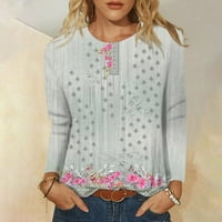 Fragarn ženski bluze okrugli vrat casual dugih rukava s dugim duksevima pulover dugih rukava majica