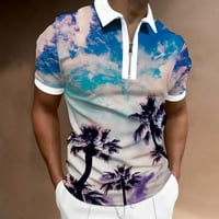 Muškarci proljeće i ljetni vrhovi modni rever patentni zatvarač kratki rukav labav majica s majicama