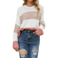 tklpehg ženski džemper dugi rukavi modni casual bolovni blok patchwork pleteni džemper jesen zimski
