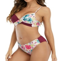 Ženski bikini set, lišće cvijeća Ispis grudnjaka sa niskim strukom, ljetni kupaći kupaći kostim